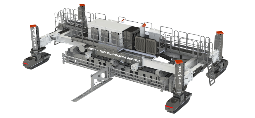 3D model of inset concrete slipform paver GSP 60, 80, 90 and 120 series for large-scale infrastructure paving